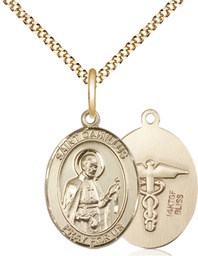 [8019GF9/18G] 14kt Gold Filled Saint Camillus of Lellis Nurse Pendant on a 18 inch Gold Plate Light Curb chain