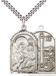 [0267SS/24S] Sterling Silver Mother of God Pendant on a 24 inch Light Rhodium Heavy Curb chain