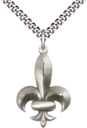 [0292SS/24S] Sterling Silver Fleur de Lis Pendant on a 24 inch Light Rhodium Heavy Curb chain