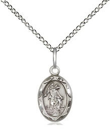 [0301ESS/18SS] Sterling Silver Guardian Angel Pendant on a 18 inch Sterling Silver Light Curb chain