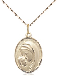 [0447GF/18GF] 14kt Gold Filled Madonna &amp; Child Pendant on a 18 inch Gold Filled Light Curb chain