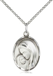[0447SS/18SS] Sterling Silver Madonna &amp; Child Pendant on a 18 inch Sterling Silver Light Curb chain