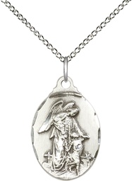 [0599ESS/18SS] Sterling Silver Guardian Angel Pendant on a 18 inch Sterling Silver Light Curb chain