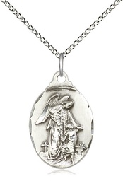 [0599ESS/18SS] Sterling Silver Guardian Angel Pendant on a 18 inch Sterling Silver Light Curb chain
