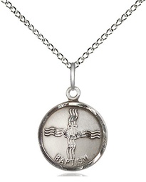 [0601BASS/18SS] Sterling Silver Baptism Pendant on a 18 inch Sterling Silver Light Curb chain