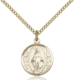 [0601MGF/18GF] 14kt Gold Filled Miraculous Pendant on a 18 inch Gold Filled Light Curb chain