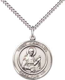 [8019RDSS/18S] Sterling Silver Saint Camillus of Lellis Pendant on a 18 inch Light Rhodium Light Curb chain