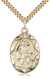 [0801EGF/24G] 14kt Gold Filled Guardian Angel Pendant on a 24 inch Gold Plate Heavy Curb chain