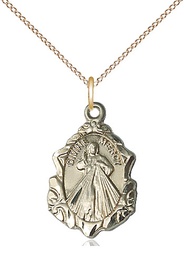 [0822DMGF/18GF] 14kt Gold Filled Divine Mercy Pendant on a 18 inch Gold Filled Light Curb chain