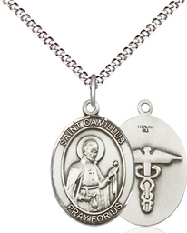 [8019SS9/18S] Sterling Silver Saint Camillus of Lellis Nurse Pendant on a 18 inch Light Rhodium Light Curb chain