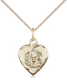 [0892GF/18GF] 14kt Gold Filled Heart / Communion Pendant on a 18 inch Gold Filled Light Curb chain