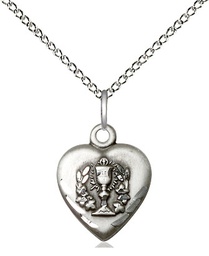 [0892SS/18SS] Sterling Silver Heart / Communion Pendant on a 18 inch Sterling Silver Light Curb chain