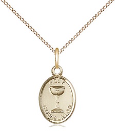 [0976GF/18GF] 14kt Gold Filled Holy Communion Pendant on a 18 inch Gold Filled Light Curb chain