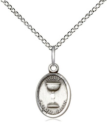 [0976SS/18SS] Sterling Silver Holy Communion Pendant on a 18 inch Sterling Silver Light Curb chain
