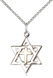 [1209GF/SS/18SS] Two-Tone GF/SS Star of David Pendant on a 18 inch Sterling Silver Light Curb chain