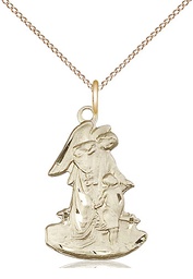 [1251GF/18GF] 14kt Gold Filled Guardian Angel Pendant on a 18 inch Gold Filled Light Curb chain