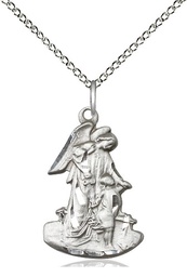 [1251SS/18SS] Sterling Silver Guardian Angel Pendant on a 18 inch Sterling Silver Light Curb chain
