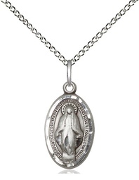 [1609SS/18SS] Sterling Silver Miraculous Pendant on a 18 inch Sterling Silver Light Curb chain