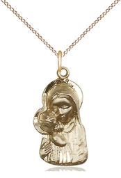 [1612GF/18GF] 14kt Gold Filled Madonna &amp; Child Pendant on a 18 inch Gold Filled Light Curb chain