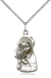 [1612SS/18SS] Sterling Silver Madonna &amp; Child Pendant on a 18 inch Sterling Silver Light Curb chain