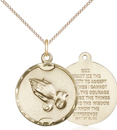 [1629GF/18GF] 14kt Gold Filled Praying Hands Pendant on a 18 inch Gold Filled Light Curb chain