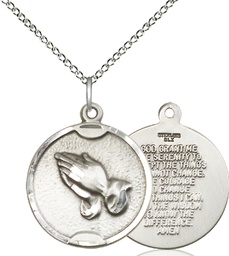 [1629SS/18SS] Sterling Silver Praying Hands Pendant on a 18 inch Sterling Silver Light Curb chain