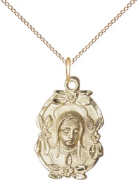 [1647GF/18GF] 14kt Gold Filled Madonna Pendant on a 18 inch Gold Filled Light Curb chain