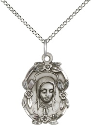 [1647SS/18SS] Sterling Silver Madonna Pendant on a 18 inch Sterling Silver Light Curb chain