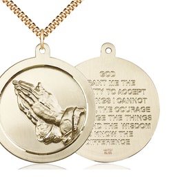 [2031GF/24G] 14kt Gold Filled Praying Hand Pendant on a 24 inch Gold Plate Heavy Curb chain