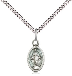[4121EMSS/18S] Sterling Silver Miraculous Pendant on a 18 inch Light Rhodium Light Curb chain