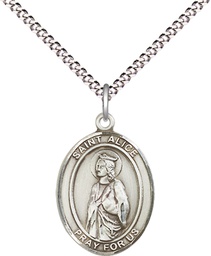 [8248SS/18S] Sterling Silver Saint Alice Pendant on a 18 inch Light Rhodium Light Curb chain