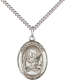 [8005SS/18S] Sterling Silver Saint Apollonia Pendant on a 18 inch Light Rhodium Light Curb chain