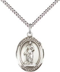 [8006SS/18S] Sterling Silver Saint Barbara Pendant on a 18 inch Light Rhodium Light Curb chain
