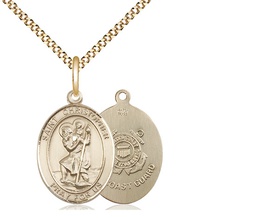 [8022GF3/18G] 14kt Gold Filled Saint Christopher Coast Guard Pendant on a 18 inch Gold Plate Light Curb chain