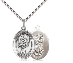 [8500SS/18S] Sterling Silver Saint Christopher Baseball Pendant on a 18 inch Light Rhodium Light Curb chain