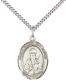 [8275SS/18S] Sterling Silver Saint Basil the Great Pendant on a 18 inch Light Rhodium Light Curb chain
