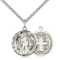 [0026BSS/18S] Sterling Silver Saint Benedict Pendant on a 18 inch Light Rhodium Light Curb chain