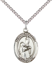 [8017SS/18S] Sterling Silver Saint Bernadette Pendant on a 18 inch Light Rhodium Light Curb chain