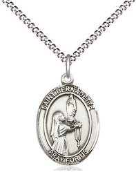 [8017SS/18S] Sterling Silver Saint Bernadette Pendant on a 18 inch Light Rhodium Light Curb chain