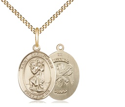 [8022GF5/18G] 14kt Gold Filled Saint Christopher National Guard Pendant on a 18 inch Gold Plate Light Curb chain