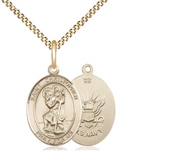 [8022GF6/18G] 14kt Gold Filled Saint Christopher Navy Pendant on a 18 inch Gold Plate Light Curb chain