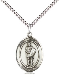 [8034SS/18S] Sterling Silver Saint Florian Pendant on a 18 inch Light Rhodium Light Curb chain