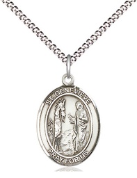 [8041SS/18S] Sterling Silver Saint Genevieve Pendant on a 18 inch Light Rhodium Light Curb chain