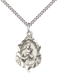 [0822GSS/18S] Sterling Silver Saint Gerard Pendant on a 18 inch Light Rhodium Light Curb chain
