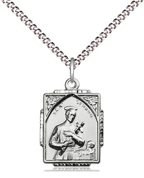 [0804GSS/18S] Sterling Silver Saint Gerard Pendant on a 18 inch Light Rhodium Light Curb chain