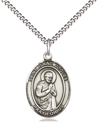 [8212SS/18S] Sterling Silver Saint Isaac Jogues Pendant on a 18 inch Light Rhodium Light Curb chain