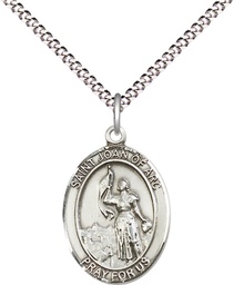 [8053SS/18S] Sterling Silver Saint Joan of Arc Pendant on a 18 inch Light Rhodium Light Curb chain