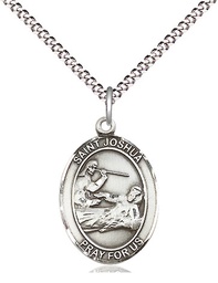 [8059SS/18S] Sterling Silver Saint Joshua Pendant on a 18 inch Light Rhodium Light Curb chain