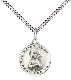 [5651SS/18S] Sterling Silver Saint Jude Pendant on a 18 inch Light Rhodium Light Curb chain