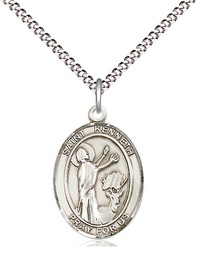 [8332SS/18S] Sterling Silver Saint Kenneth Pendant on a 18 inch Light Rhodium Light Curb chain